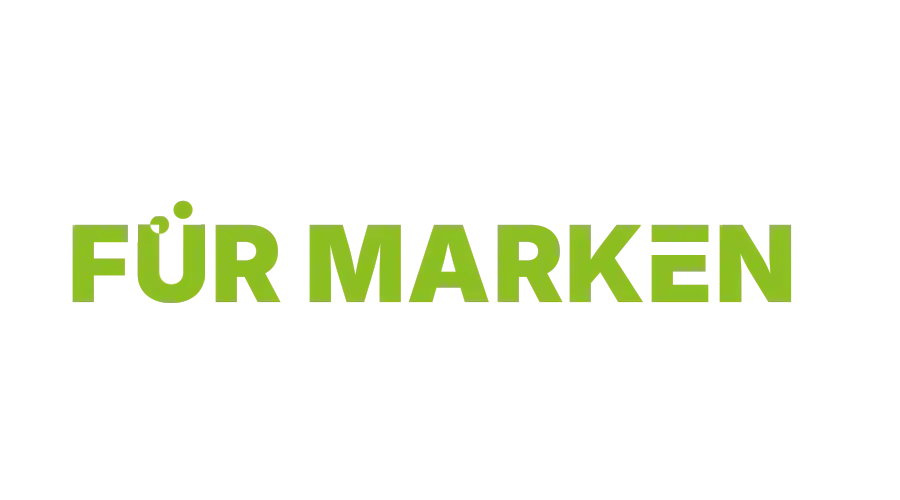 Schriftzug in Limetten farben und weisser Schrift mit der Aufschrift 'für Marken, die nicht leise winseln, sondern'