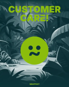 Bild von einer abstrakten Dschungel Landschaft in petrol Farben gehalten mit der Aufschrift 'Customer Care'