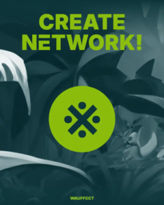 Bild von einer abstrakten Dschungel Landschaft in petrol Farben gehalten mit der Aufschrift 'Create Network'
